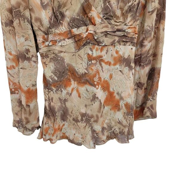 90s Top Boho Country V-neck Tie Back Waist Sheer Long Sleeve Burnt Paisley Sz M - Picture 6 of 9